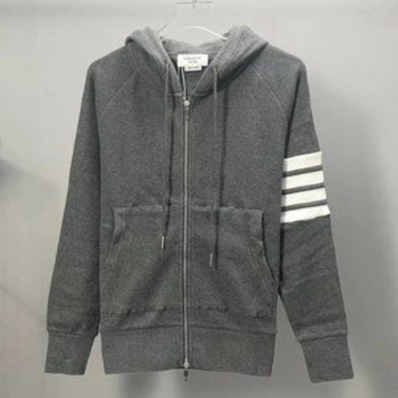 New THOM BROWNE hooded zipper sweatshirt gray